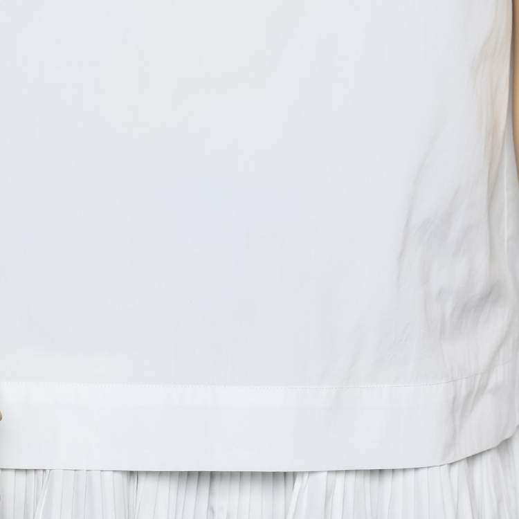 Pre Owned Max Mara Studio White Cotton Ruffled Hem Detail Tank Top M