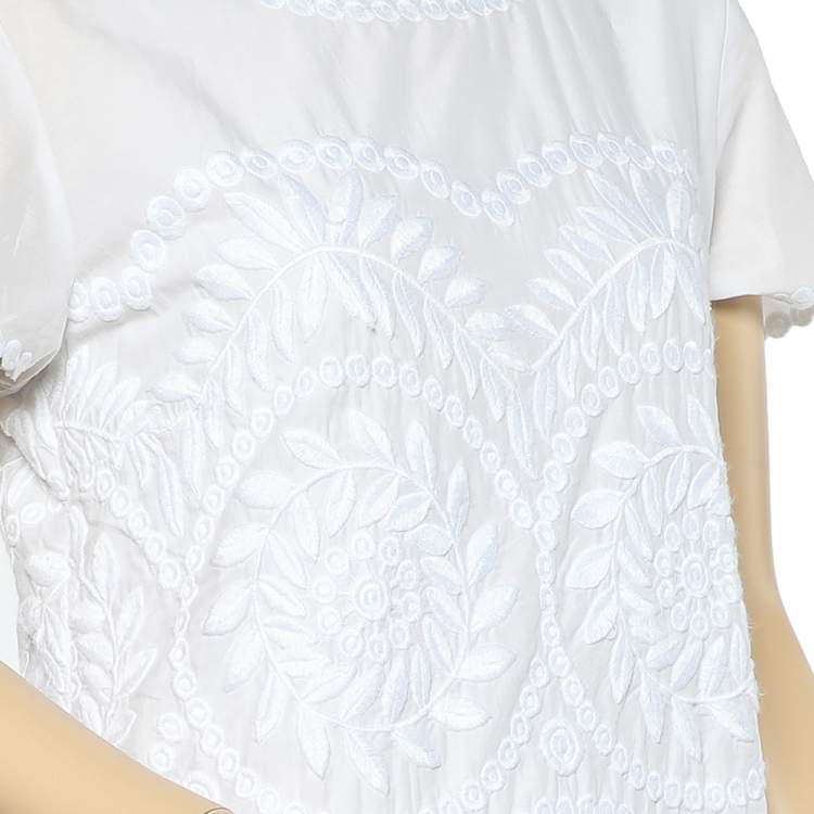 Pre Owned Max Mara Studio White Embroidered Cotton Layered Midi Dress M