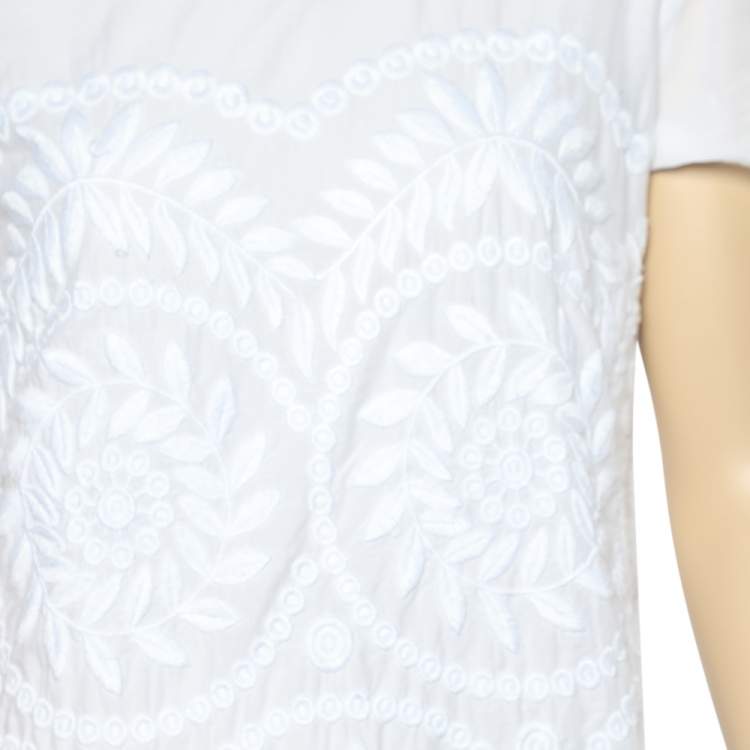 Pre Owned Max Mara Studio White Embroidered Cotton Layered Midi Dress M
