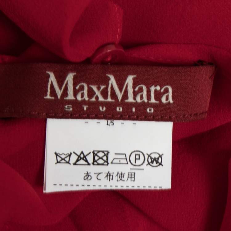 Pre Owned Max Mara Studio Red Silk Chiffon Ruffle Trimmed Blouse L