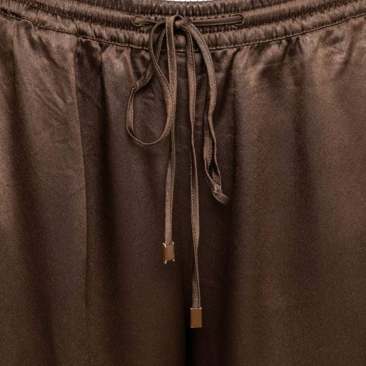 Pre Owned Max Mara Studio Brown Satin Drawstring Waist Trousers M