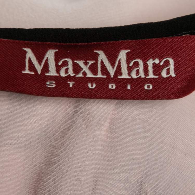 Pre Owned Max Mara Studio Pink Silk Floral Embroidered Ruffle Trimmed Dress S