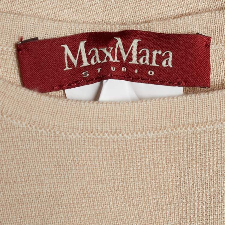 Pre Owned Max Mara Studio Beige Knit Tie Up Poncho Top S