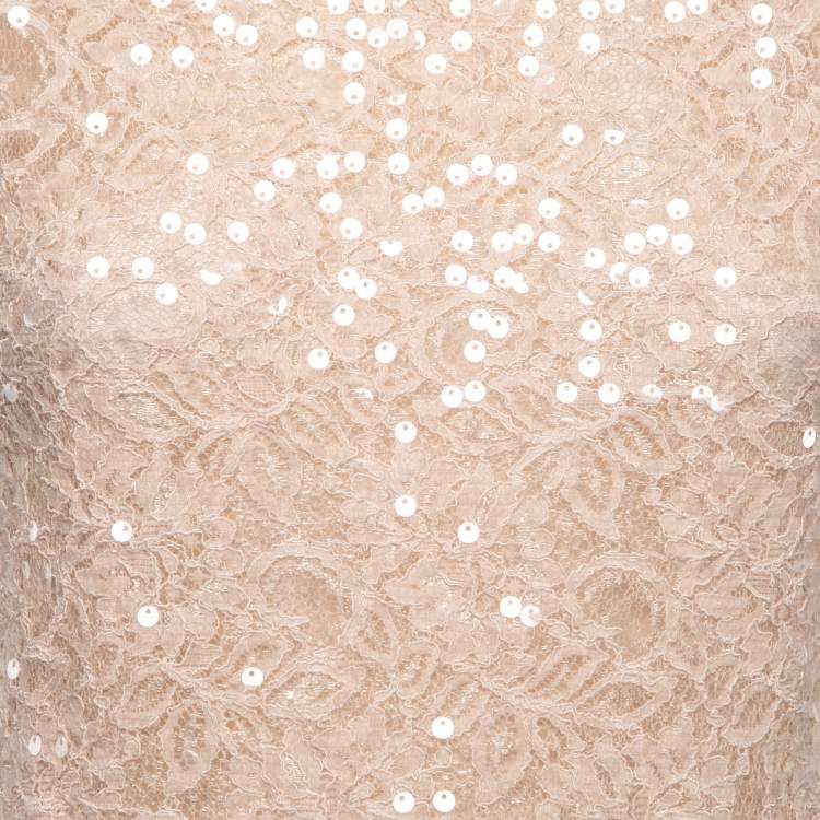 Pre Owned Max Mara Studio Pale Pink Lace Sequined Paneled Top S