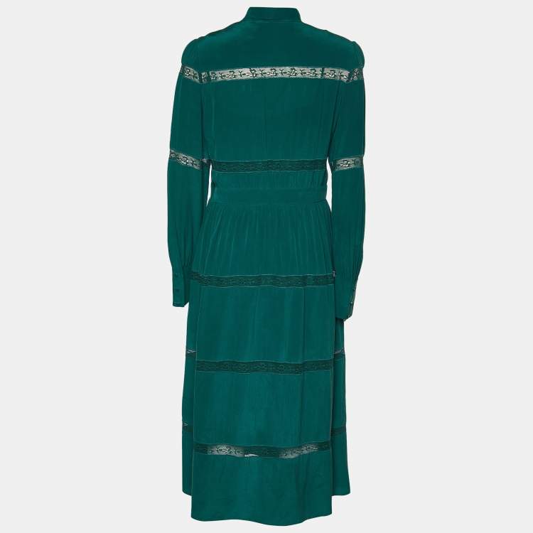 Pre Owned Max Mara Studio Green Crepe Silk Tiered Maxi Dress M