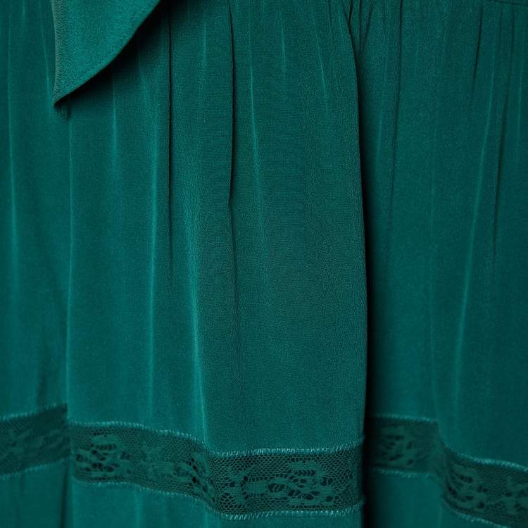 Pre Owned Max Mara Studio Green Crepe Silk Tiered Maxi Dress M