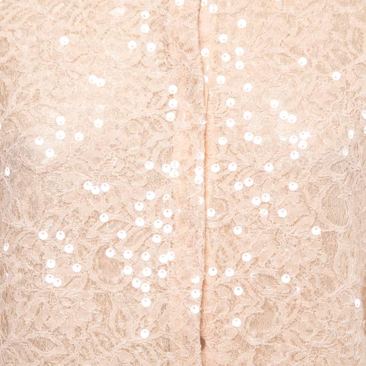 Pre Owned Max Mara Studio Peach Lace Sequin Paneled Cardigan S