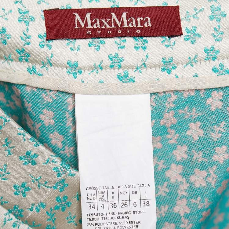 Pre Owned Max Mara Studio Green Floral Jacquard Tapered Leg Trousers S