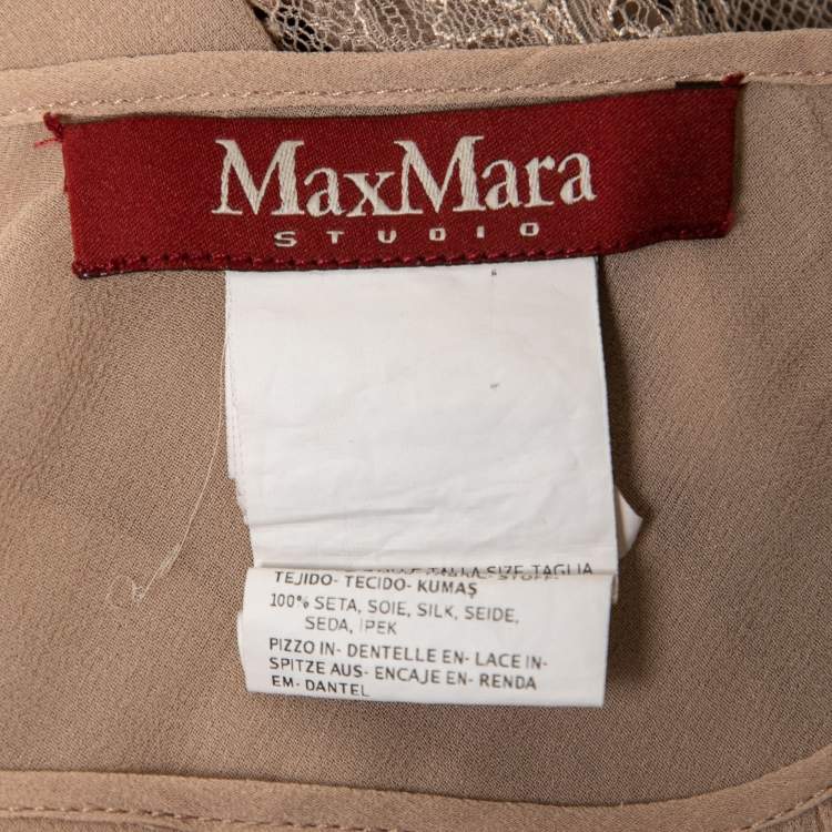Pre Owned Max Mara Studio Beige Silk And Lace Insert Tunic Dress S