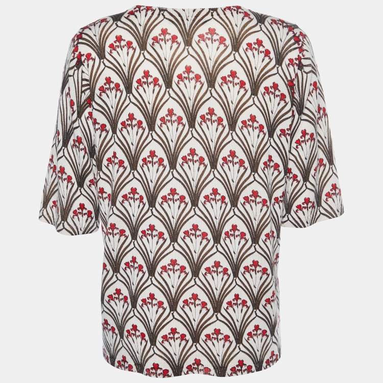 Pre Owned Max Mara Studio Beige Floral Print Wool & Silk Knit Top XL