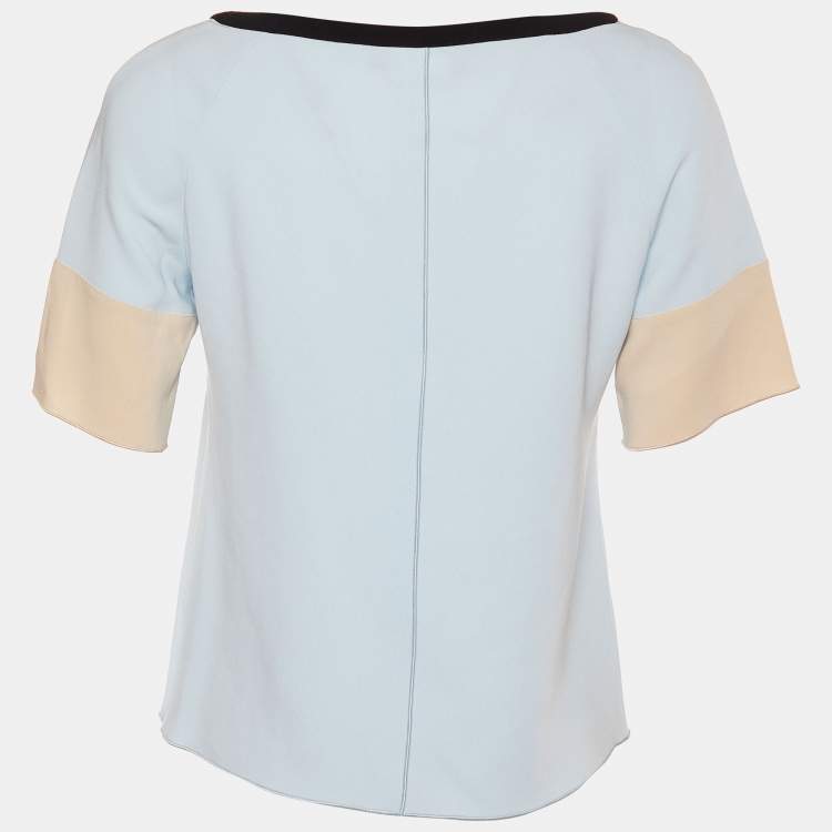 Pre Owned Max Mara Studio Blue Crepe Contrast Sleeve Blouse M