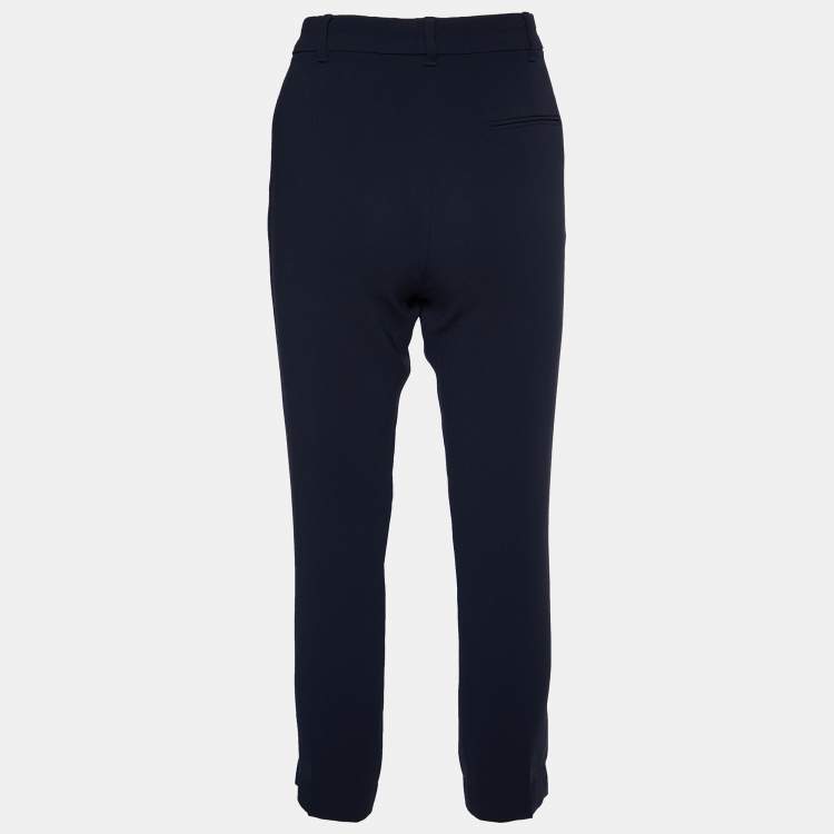 Pre Owned Max Mara Studio Navy Blue Crepe Tapered Leg Trousers S