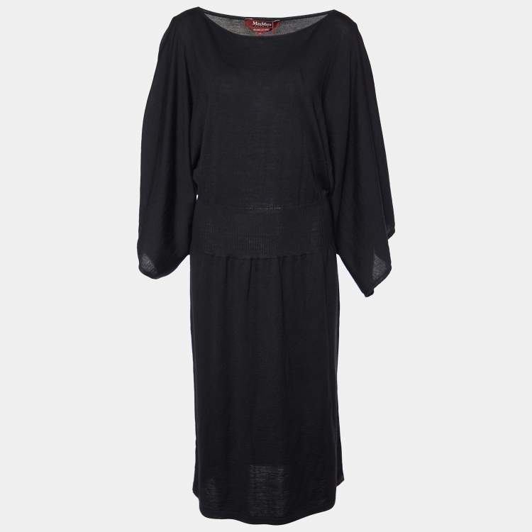 Pre Owned Max Mara Studio Black Wool Knit Midi Dress L