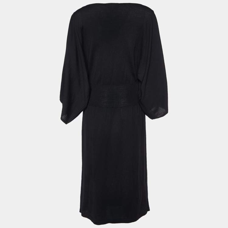 Pre Owned Max Mara Studio Black Wool Knit Midi Dress L