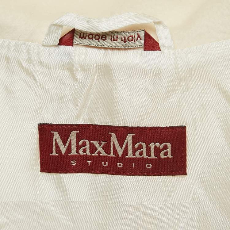 Pre Owned Max Mara Studio  Ivory White Hooded Belted Coat L