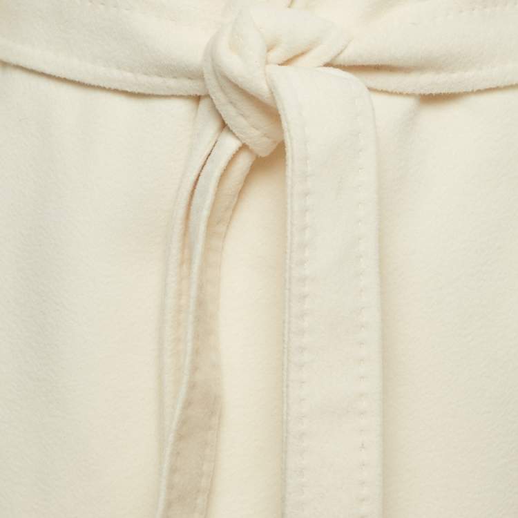Pre Owned Max Mara Studio  Ivory White Hooded Belted Coat L