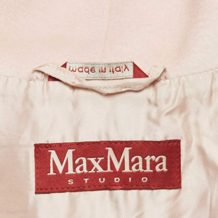 Pre Owned Max Mara Studio Light Pink Wool Fur Trim Hood Belted Jacket L