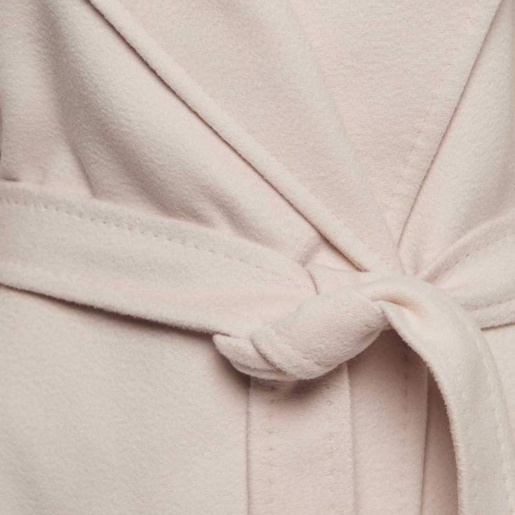 Pre Owned Max Mara Studio Light Pink Wool Fur Trim Hood Belted Jacket L