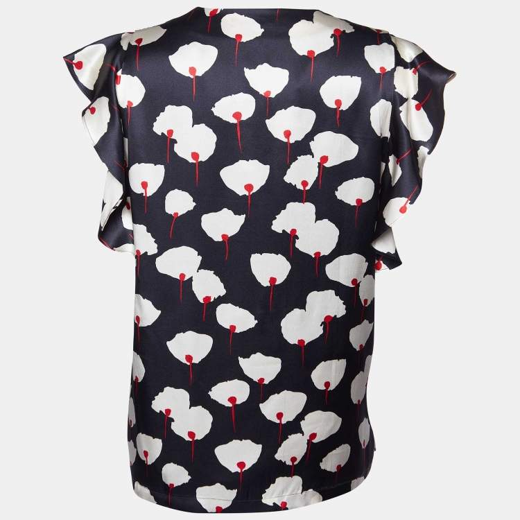 Pre Owned Max Mara Studio Black Floral Print Silk Satin Blouse M