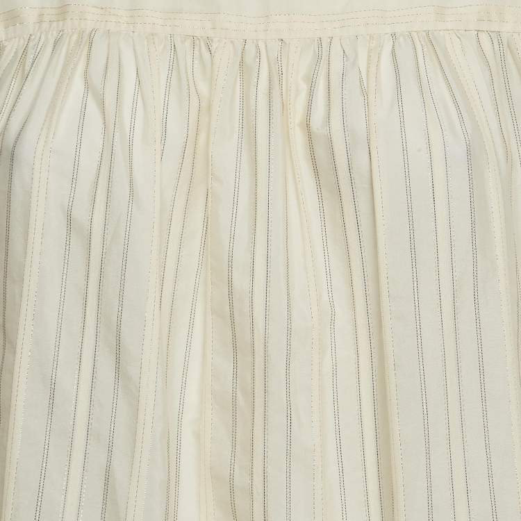 Pre Owned Max Mara Cream Lurex Stripe Cotton Blend Blouse S