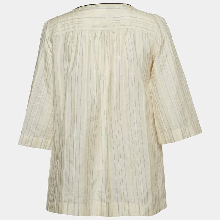 Pre Owned Max Mara Cream Lurex Stripe Cotton Blend Blouse S