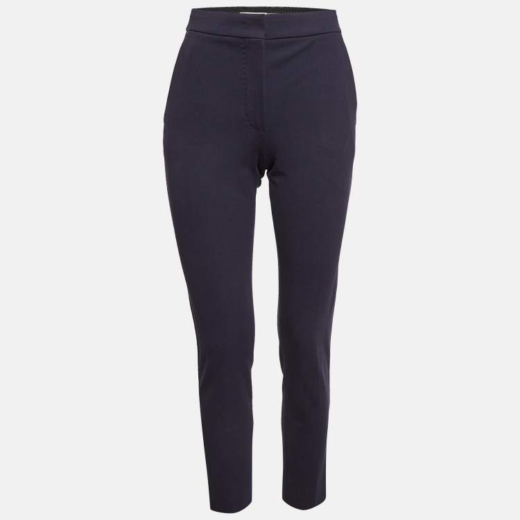 Pre Owned Max Mara Navy Blue Stretch Crepe Formal Trousers XS