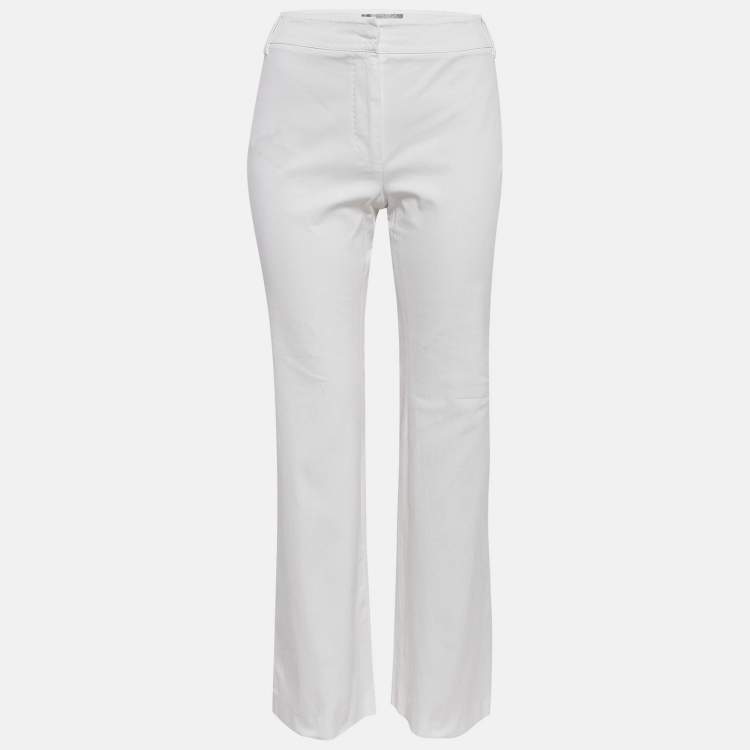 Pre Owned Max Mara White Cotton Straight-Leg Trousers M