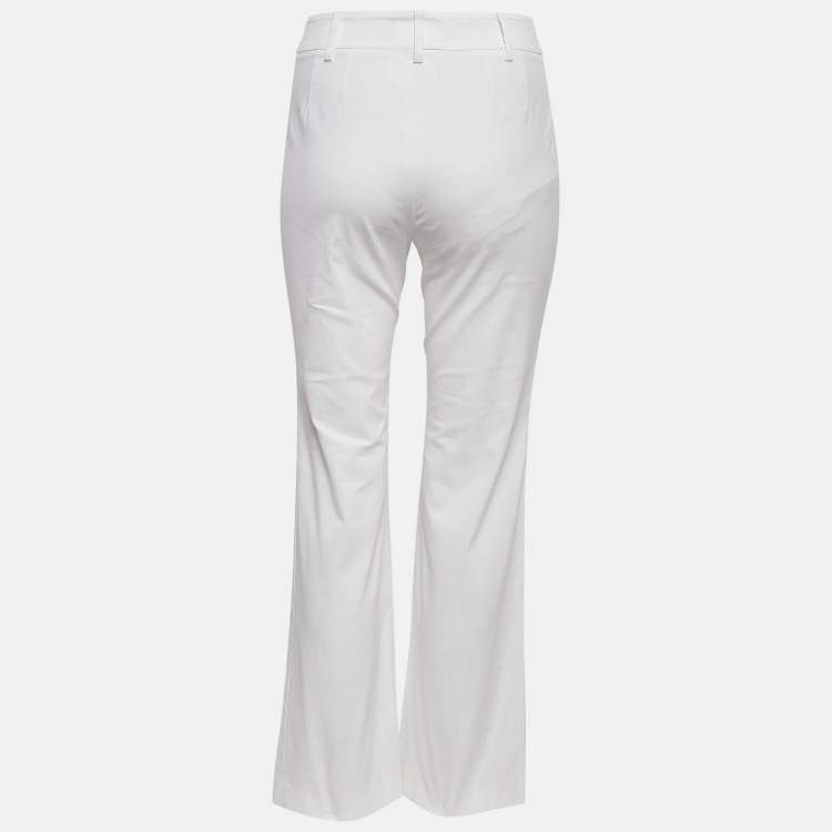 Pre Owned Max Mara White Cotton Straight-Leg Trousers M