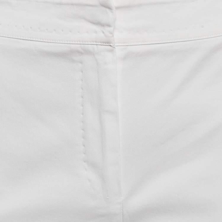 Pre Owned Max Mara White Cotton Straight-Leg Trousers M