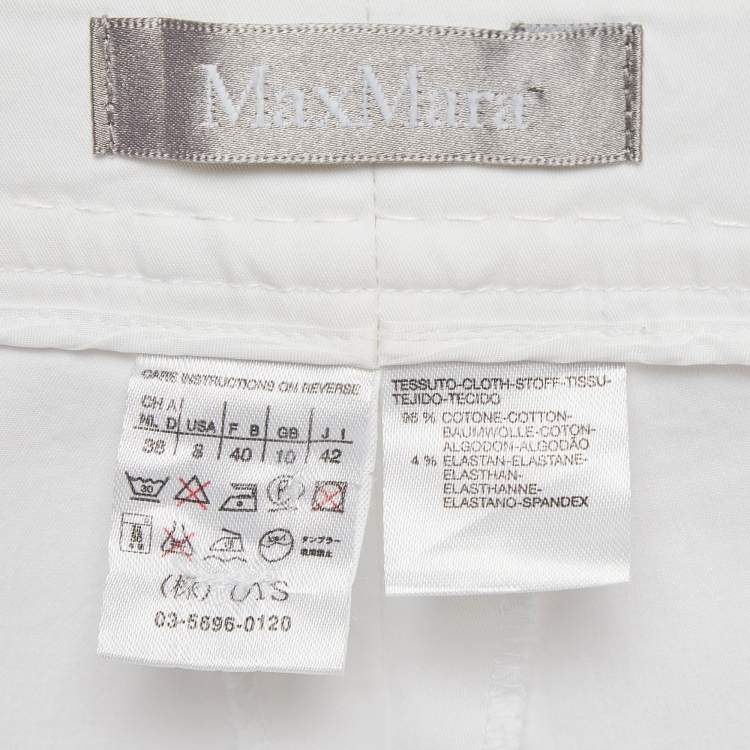 Pre Owned Max Mara White Cotton Straight-Leg Trousers M
