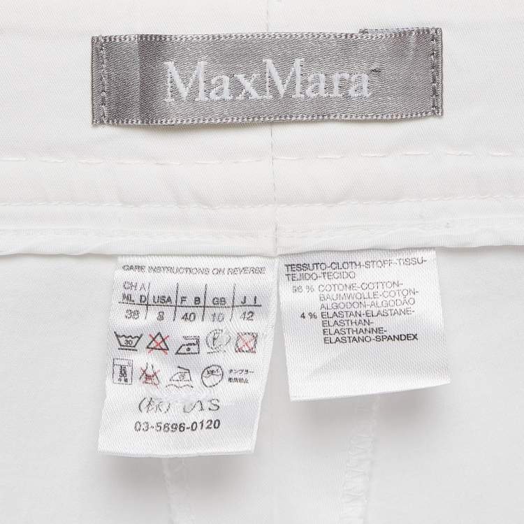 Pre Owned Max Mara White Cotton Straight-Leg Trousers M