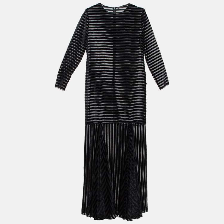 Pre Owned Max Mara Black Devore Petticoat Maxi Dress M