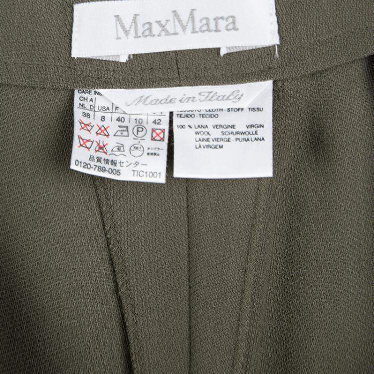 Pre Owned Max Mara Olive Green Wool High Waist Wide Leg Trousers M
