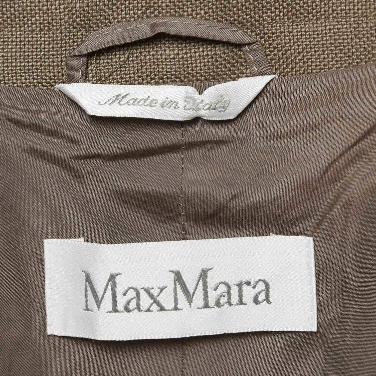 Pre Owned Max Mara Sage Green Linen Double Breasted Mid length Coat L