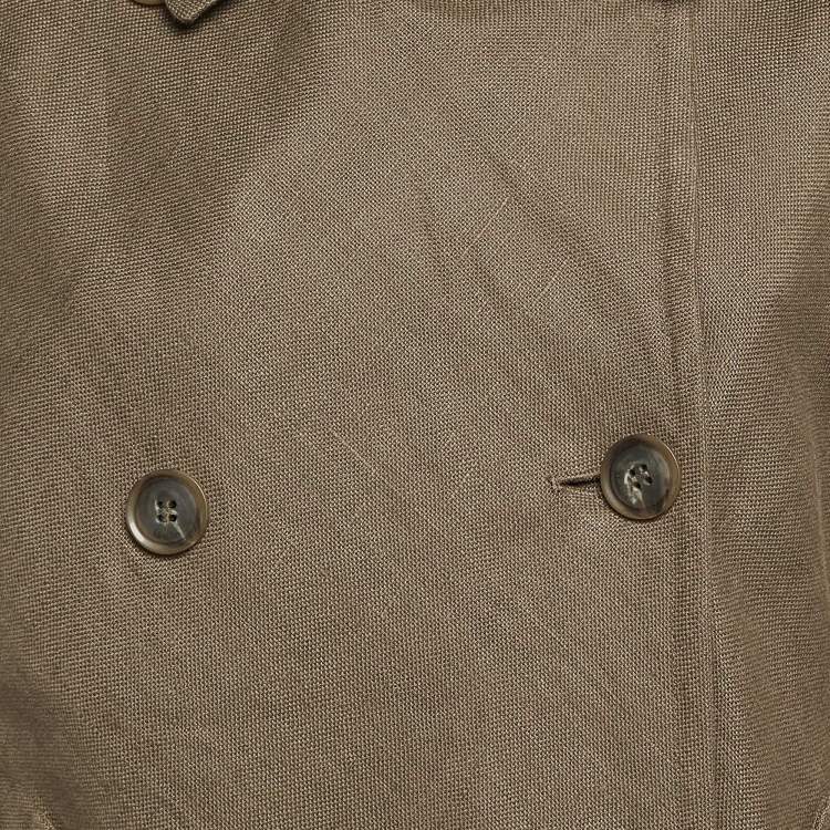 Pre Owned Max Mara Sage Green Linen Double Breasted Mid length Coat L