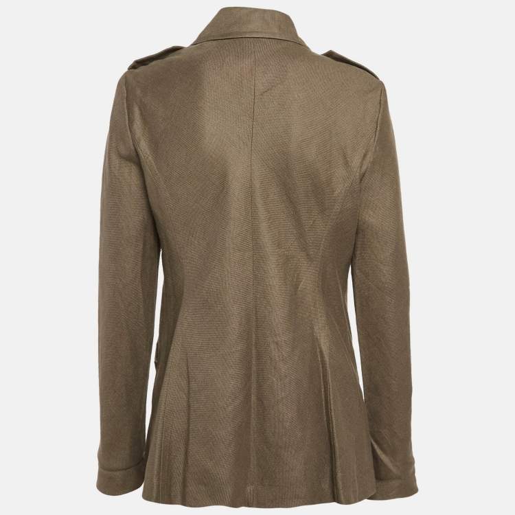 Pre Owned Max Mara Sage Green Linen Double Breasted Mid length Coat L
