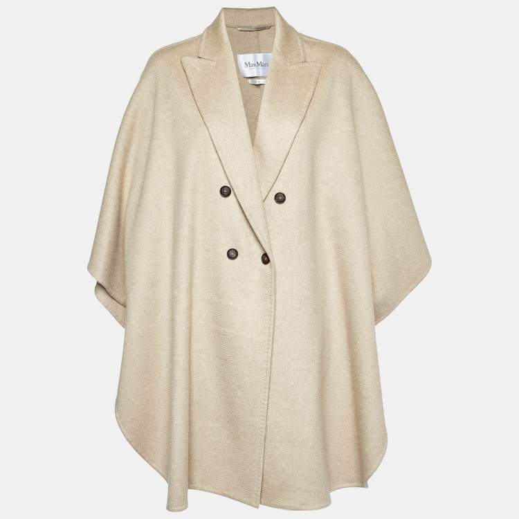 Pre Owned Max Mara Beige Double Cashmere Cape Coat S