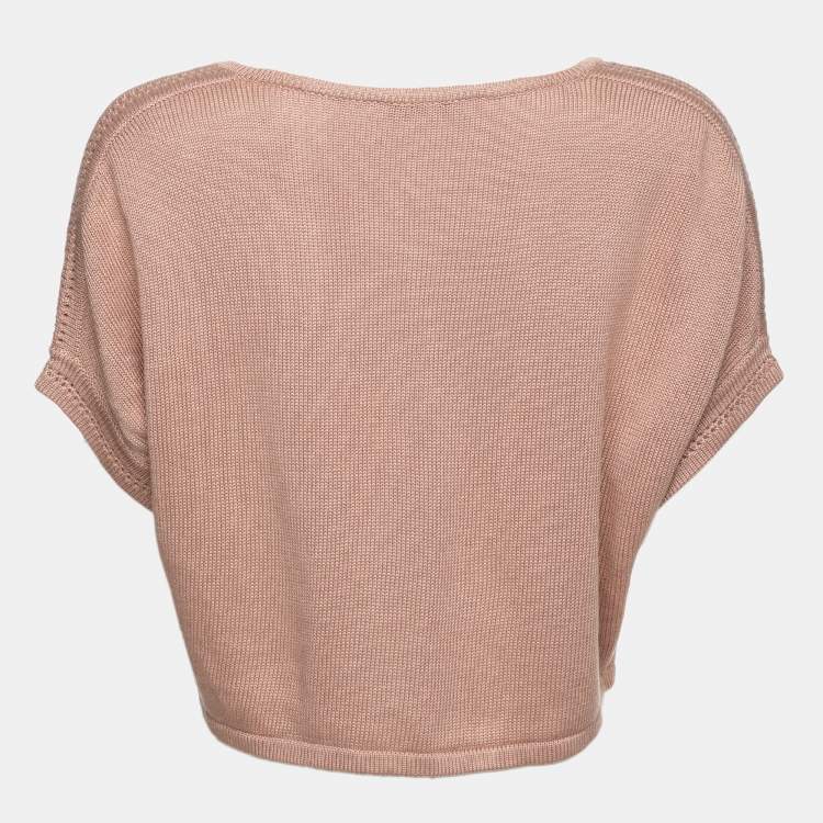 Pre Owned Max Mara Beige Silk Knit Sleeveless Crop Top M