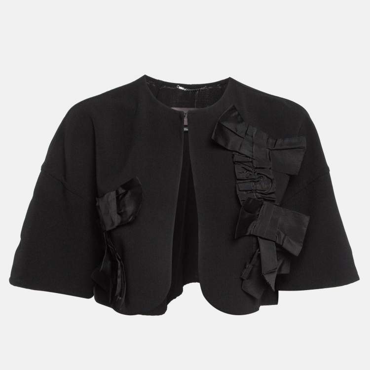 Pre Owned Max Mara Black Wool Front Open Ribbon Work Cropped Jacket S