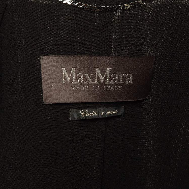 Pre Owned Max Mara Black Wool Front Open Ribbon Work Cropped Jacket S