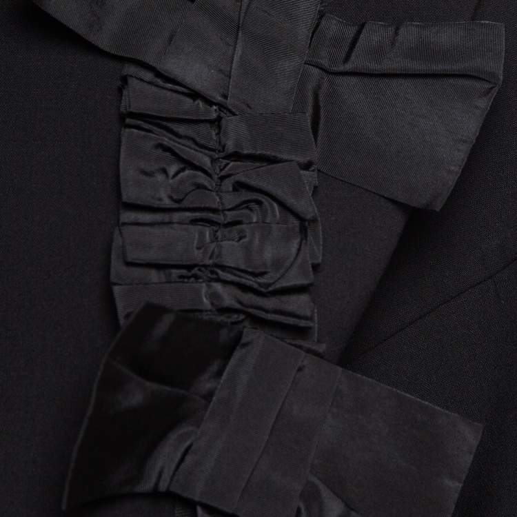 Pre Owned Max Mara Black Wool Front Open Ribbon Work Cropped Jacket S