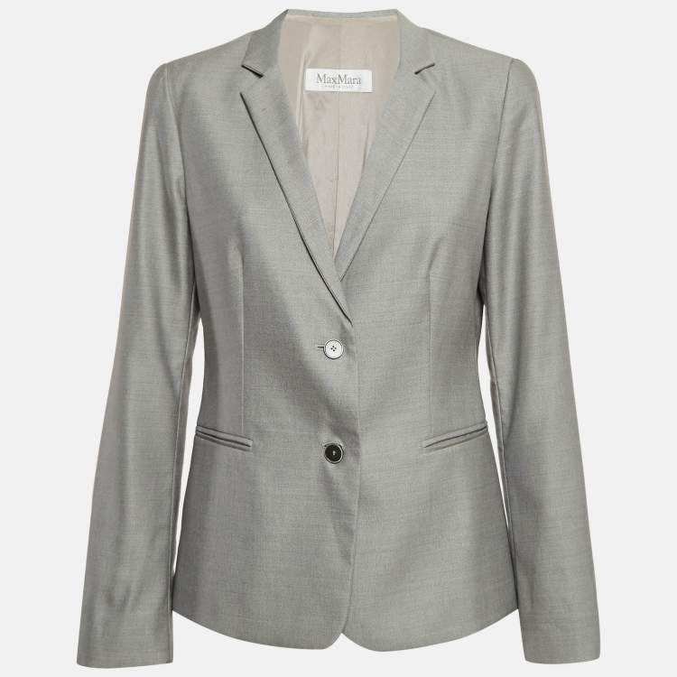 Pre Owned Max Mara Grey Wool Single Breasted Blazer M