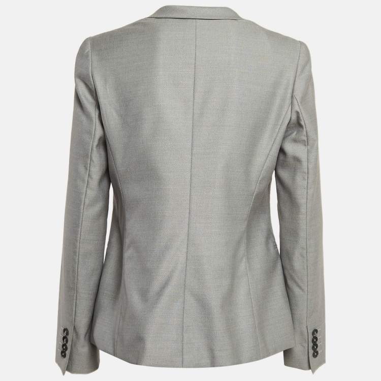 Pre Owned Max Mara Grey Wool Single Breasted Blazer M