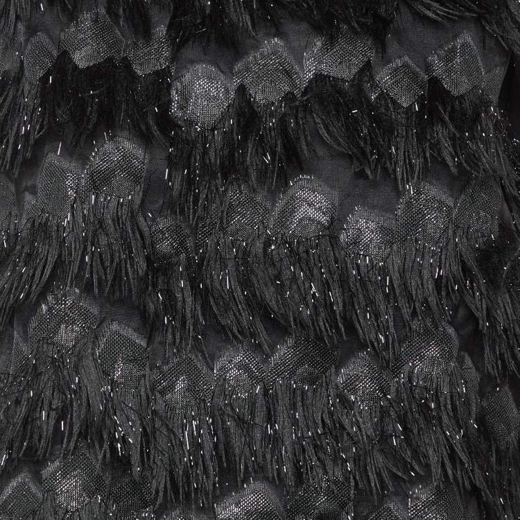 Pre Owned Max Mara Black Lurex Silk Fringed Sleeveless Top L