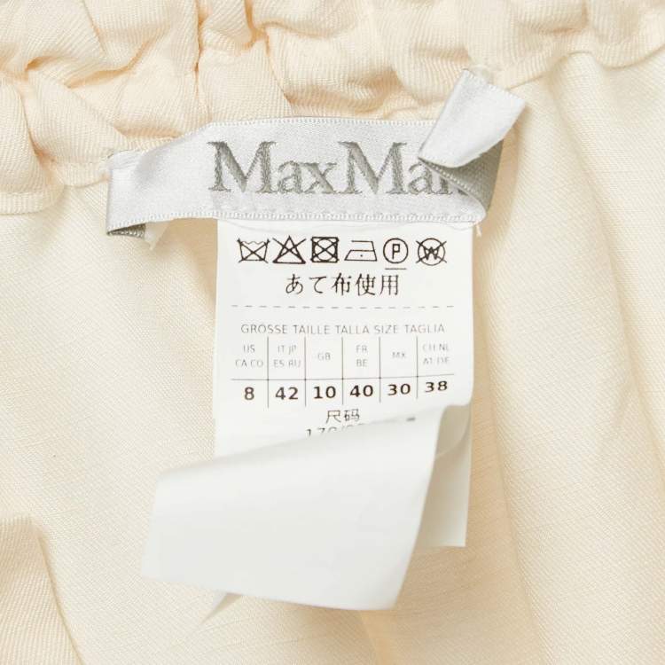 Pre Owned Max Mara Cream Linen Blend Pleated Midi Drina Dress M