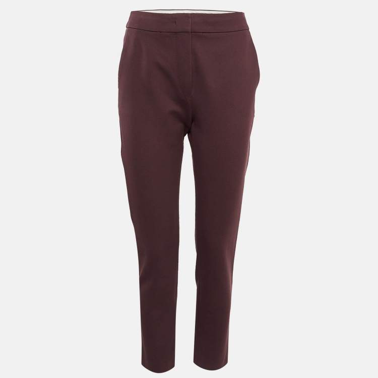 Pre Owned Max Mara Burgundy Jersey Formal Trousers S