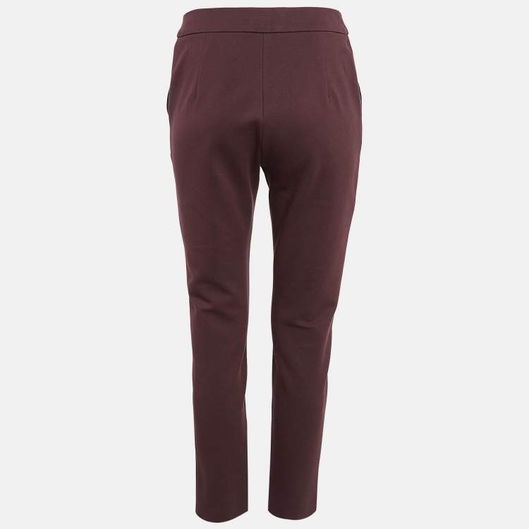 Pre Owned Max Mara Burgundy Jersey Formal Trousers S