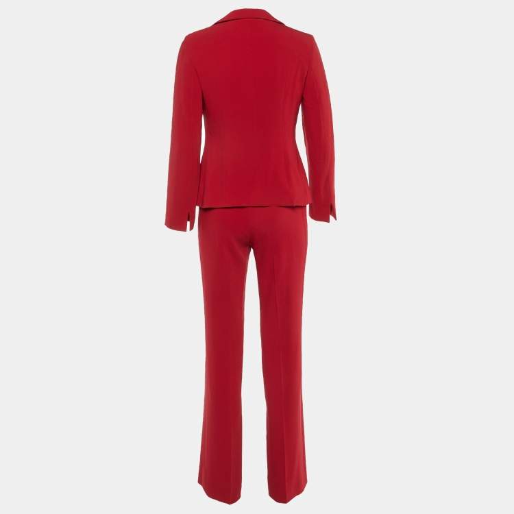 Pre Owned Max Mara Red Crepe Tailored Pant Suit S