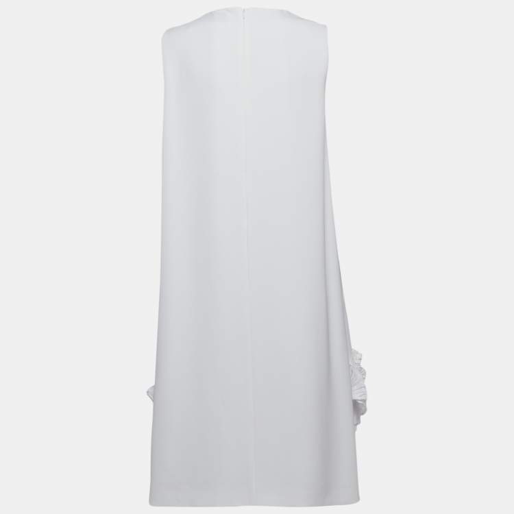 Pre Owned Max Mara White Crepe Ruffled Hem Sleeveless Tunic Top L