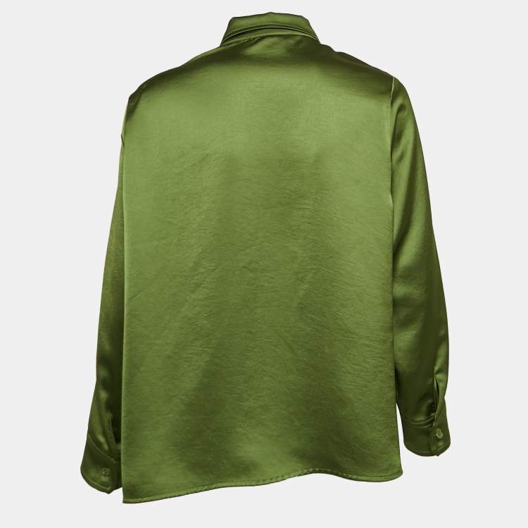 Pre Owned Max Mara Green Satin Button Front Shirt M